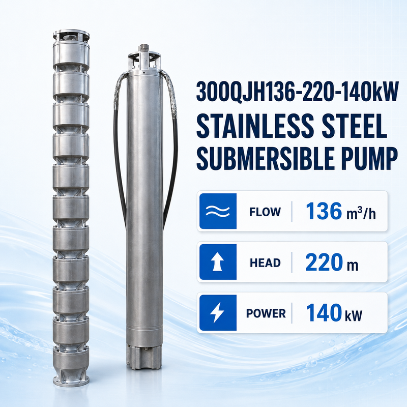 Unterwasserpumpe aus Edelstahl mit 140 kW 220 m Kopf und 136 m3/h Durchfluss für Tiefbohrungen