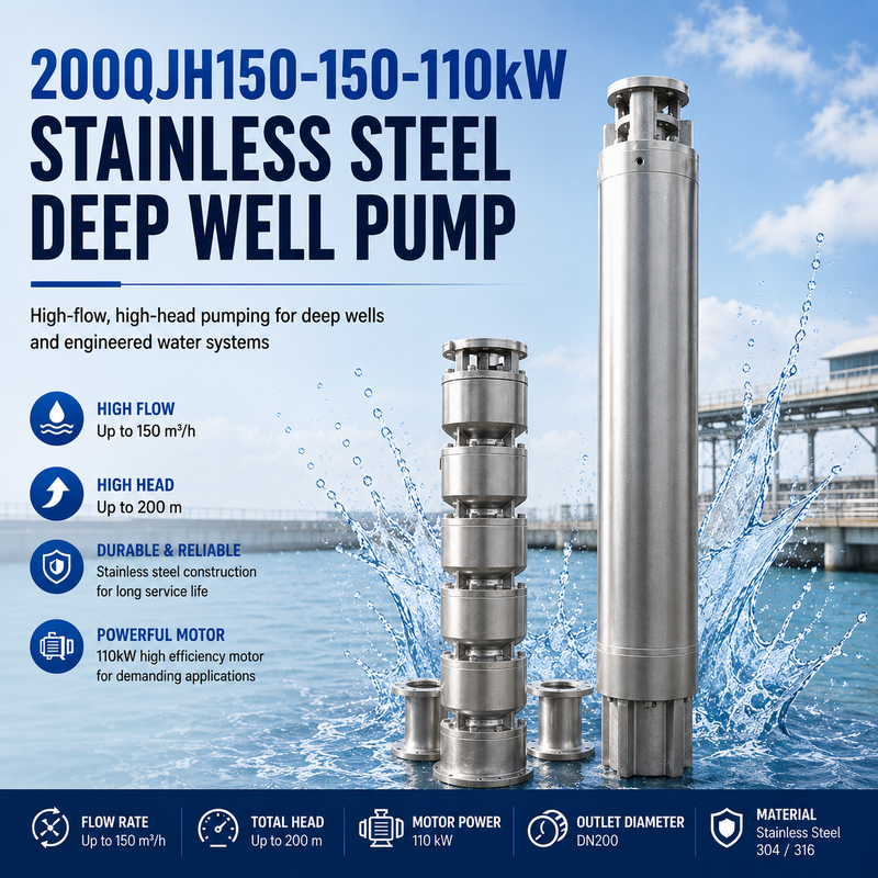 200QJH150-150-110kW Edelstahl-Tiefbrunnenpumpe Hoher Durchfluss, hohe Förderhöhe für Tiefbrunnen und technische Wassersysteme