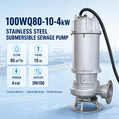Unterwasserpumpe aus Edelstahl mit einem Durchfluss von 80 m3/h und einem Kopf von 10 m zur Abwasserentsorgung